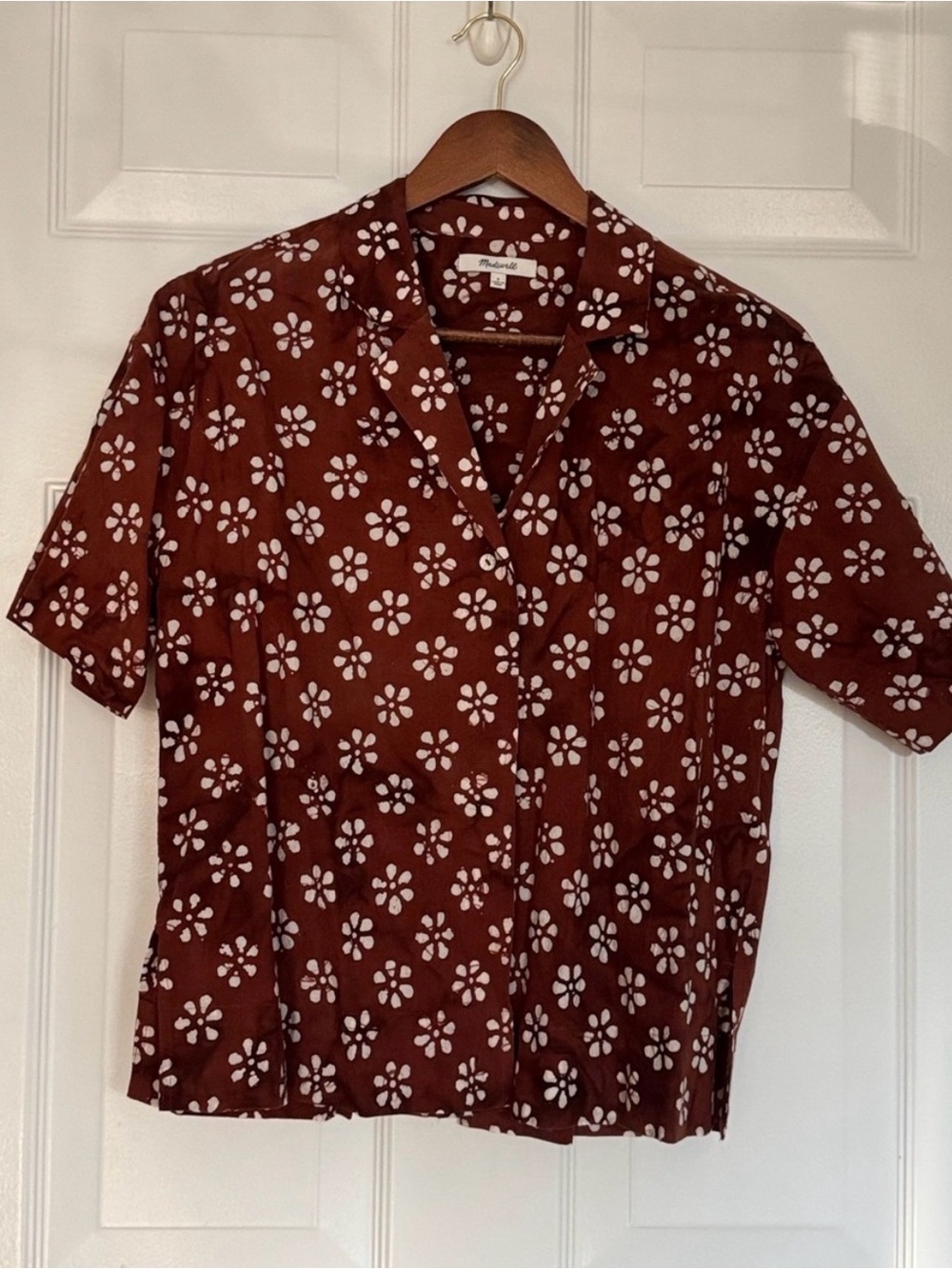 Madwell Floral Button-Up Short Sleeve Top - Brown - Picture 3 of 7